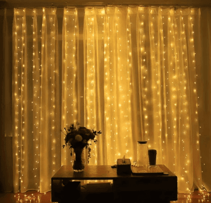 Cortina 3x5 metros de 10 tiras luz cálida de 2 hilos
