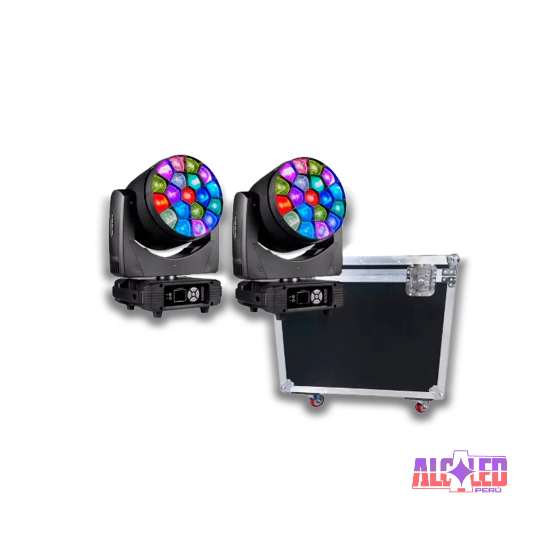 KIT 2 CABEZAS MÓVILES WASH 19X40W + FLIGHTCASE