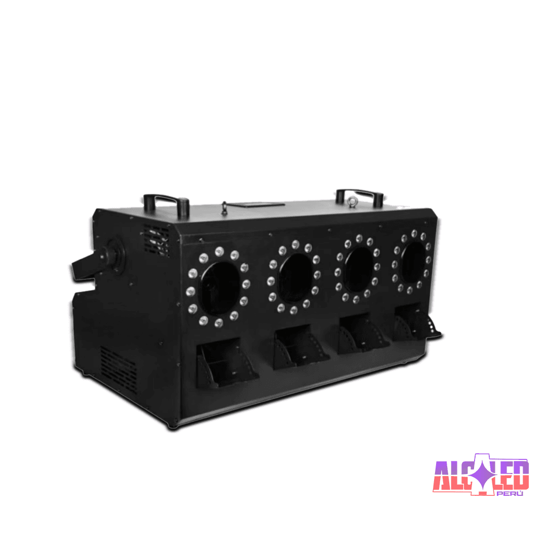 MÁQUINA DE BURBUJAS CON LED, HUMO Y 4 RUEDAS