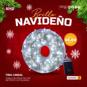 TIRA LINEAL CABLE BLANCO DE 100 METROS LUZ BLANCA