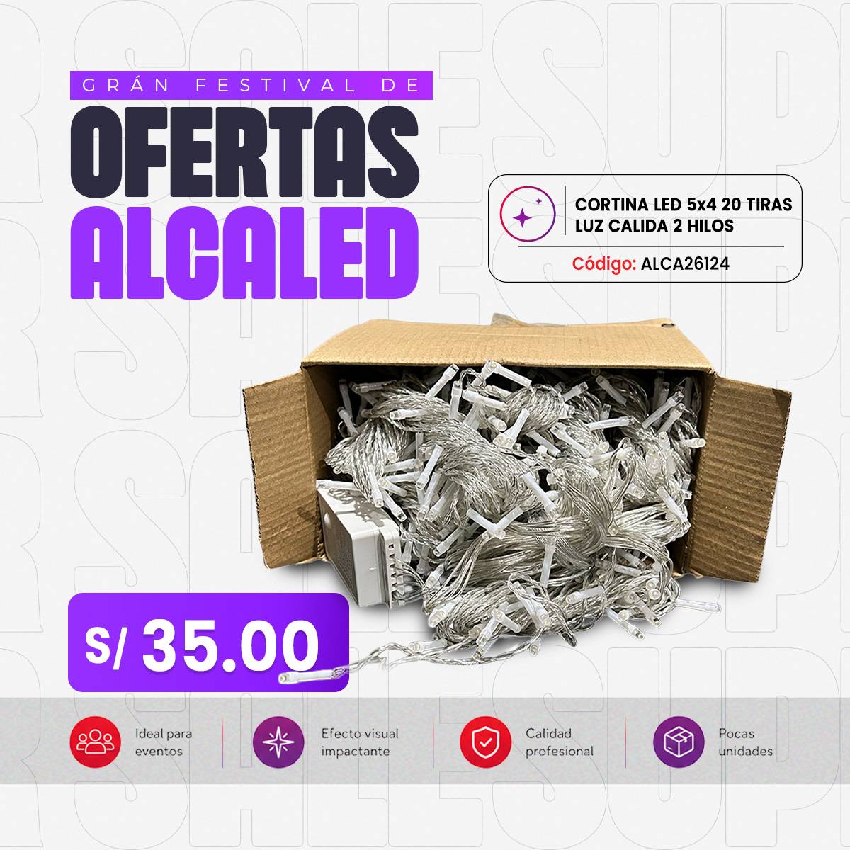 CORTINA LED 5X4 METROS 20 TIRAS LUZ CALIDA 2 HILOS