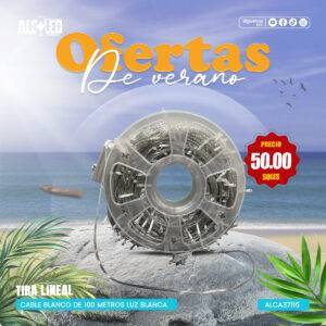 TIRA LINEAL CABLE BLANCO DE 100 METROS LUZ BLANCA