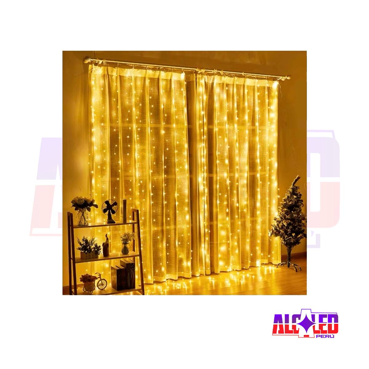 CORTINA LED 5X5 METROS 18 TIRAS LUZ CALIDA 5 HILOS