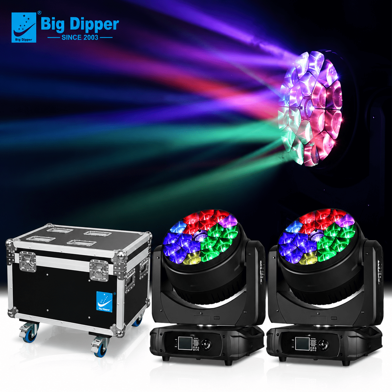 KIT DE 2 CABEZAS MOVILES WASH BIG DIPPER 19X40W MAS FLYGHT CASE